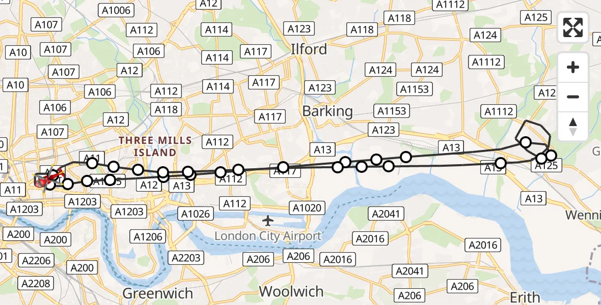 Flight route Air Ambulance Helicopter Royal London Hospital - Royal London Hospital, 03 June 2026, 13:52