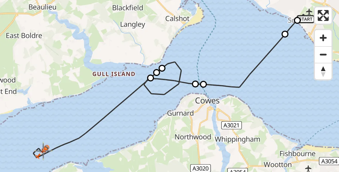 Flight route Coastguard Helicopter Solent Airport - English Channel, 03 June 2026, 13:53