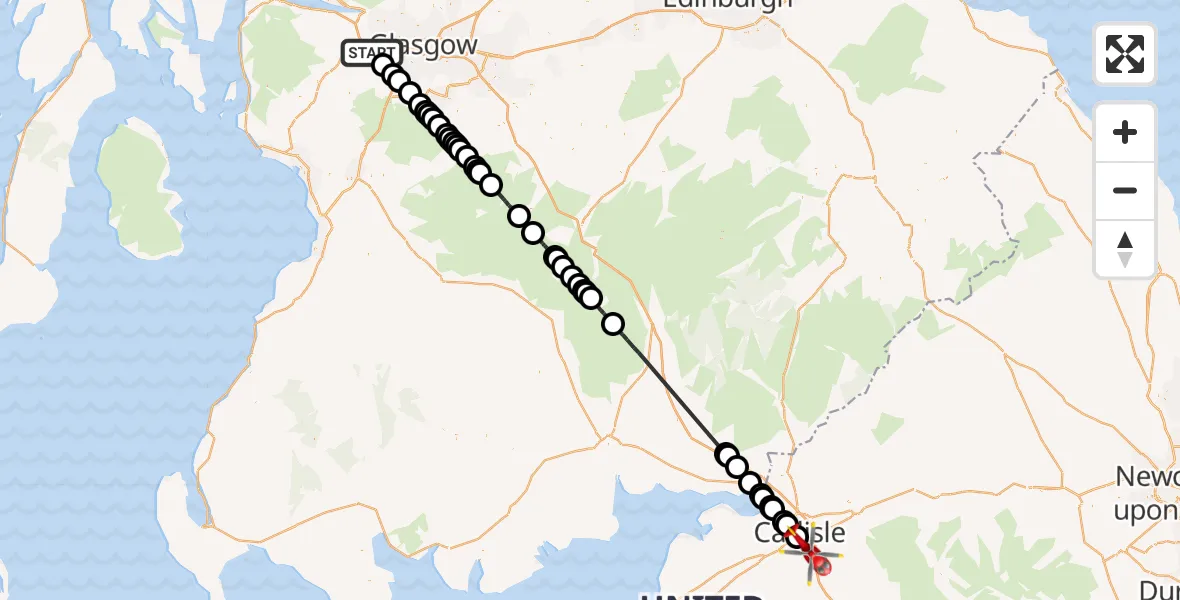 Flight route Air Ambulance Helicopter Paisley - Carleton, 03 June 2026, 14:07
