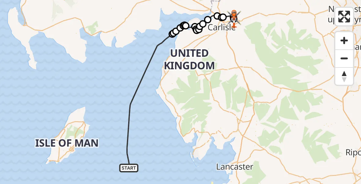 Flight route Coastguard Helicopter Irish Sea - Carlisle Lake District Airport, 03 June 2026, 14:15