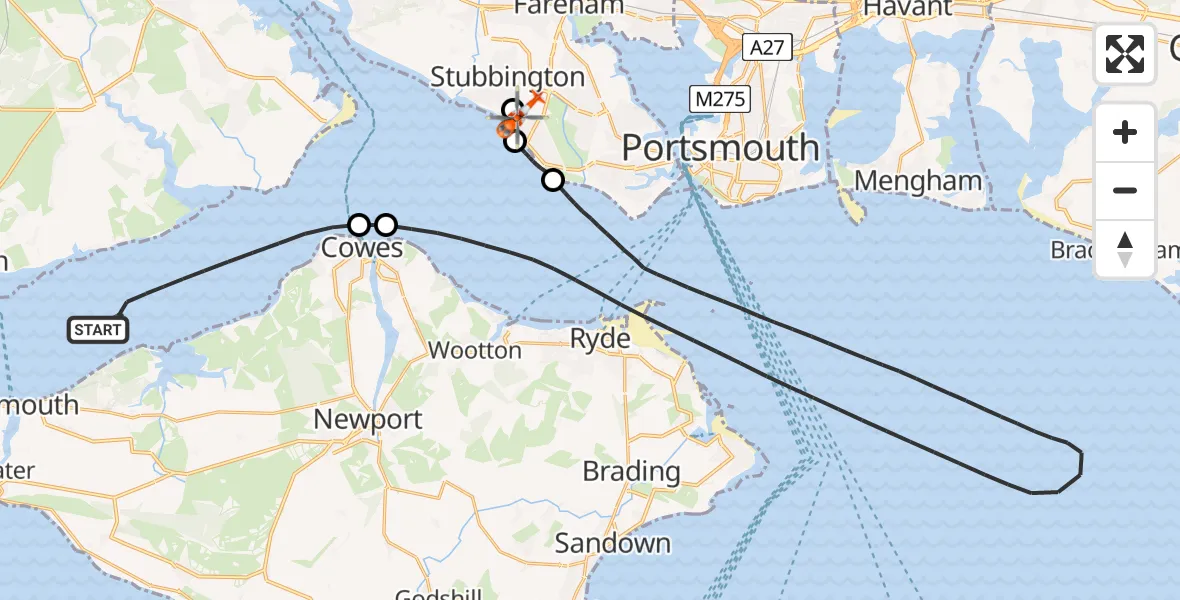 Flight route Coastguard Helicopter English Channel - Solent Airport, 03 June 2026, 14:19