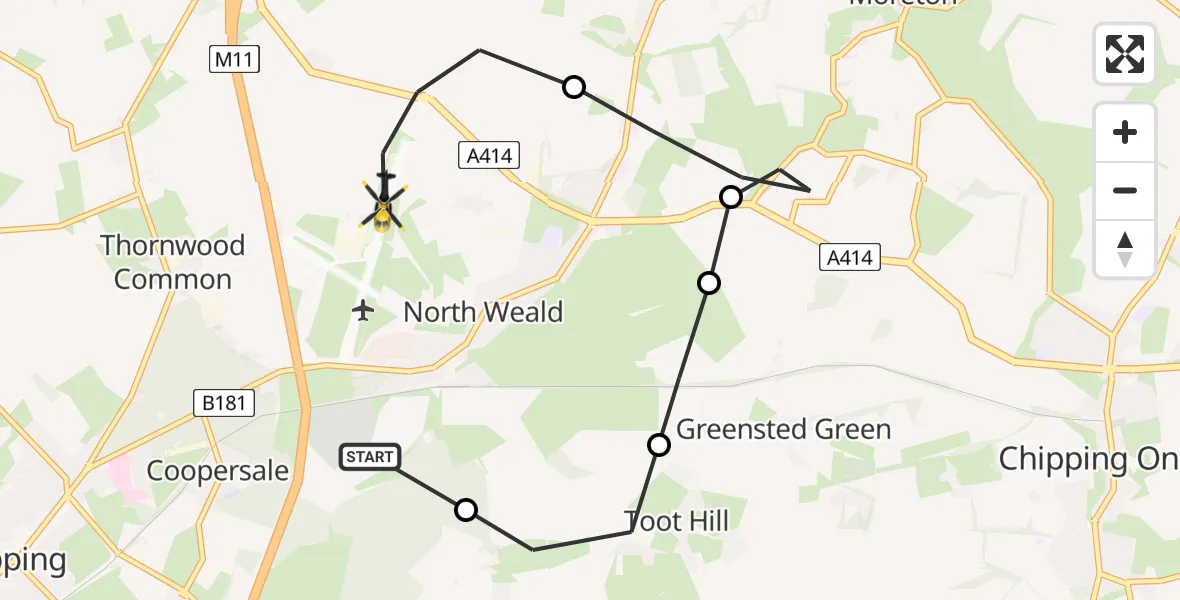Flight route Police Helicopter Coopersale - North Weald Airfield, 03 June 2026, 14:41