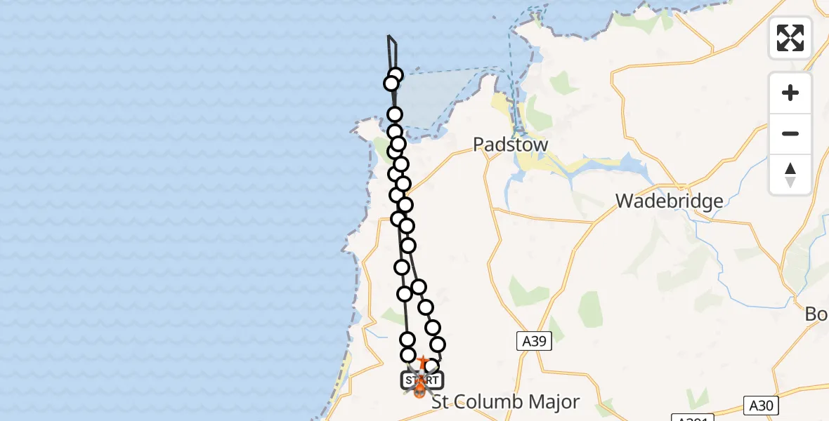 Flight route Coastguard Helicopter Cornwall Airport Newquay - Cornwall Airport Newquay, 03 June 2026, 14:59