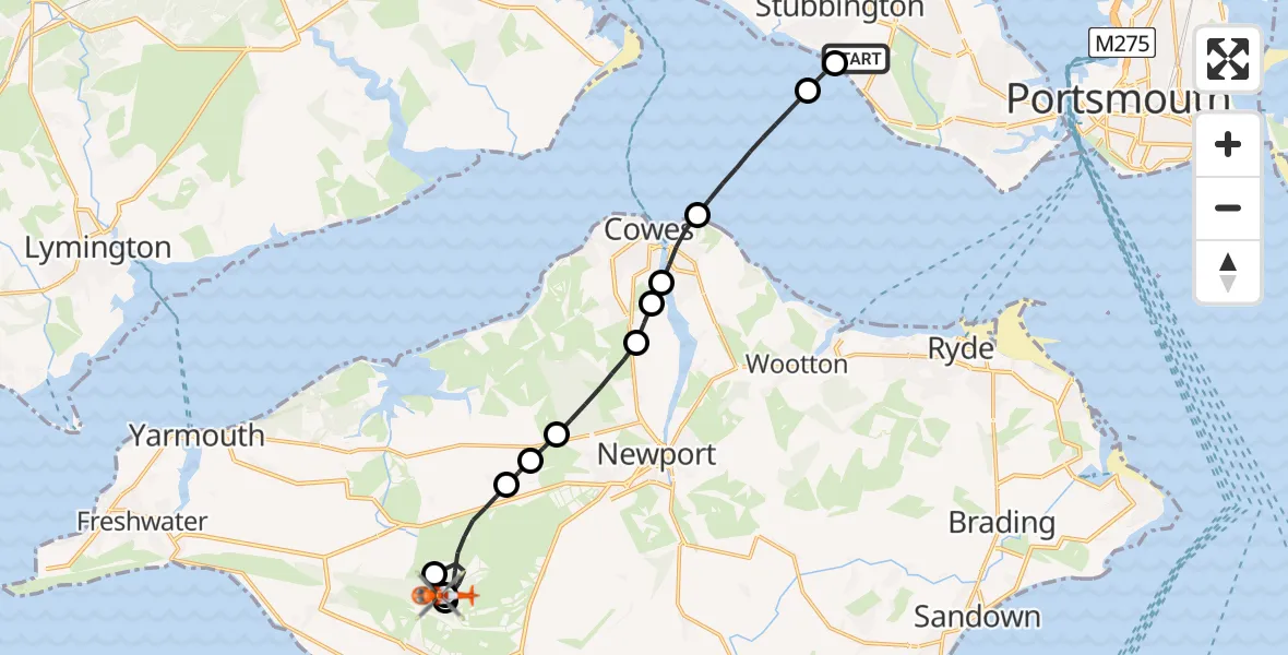 Flight route Coastguard Helicopter Solent Airport - Brighstone, 03 June 2026, 15:09