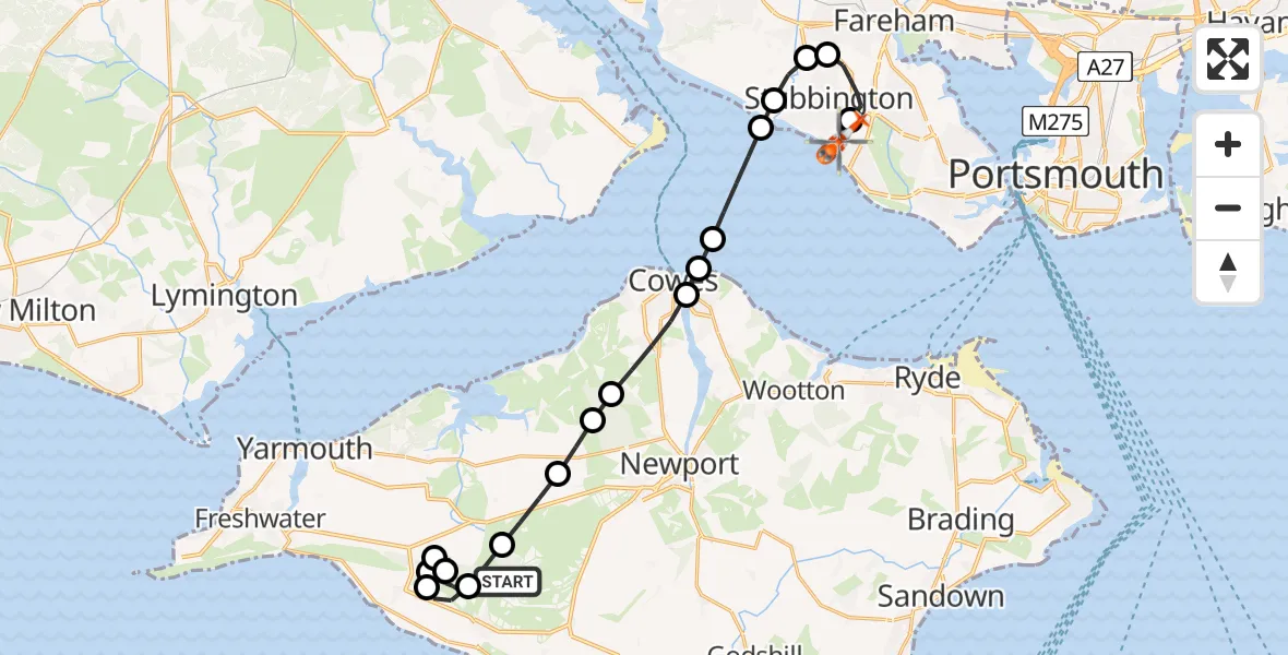 Flight route Coastguard Helicopter Brighstone - Solent Airport, 03 June 2026, 15:29