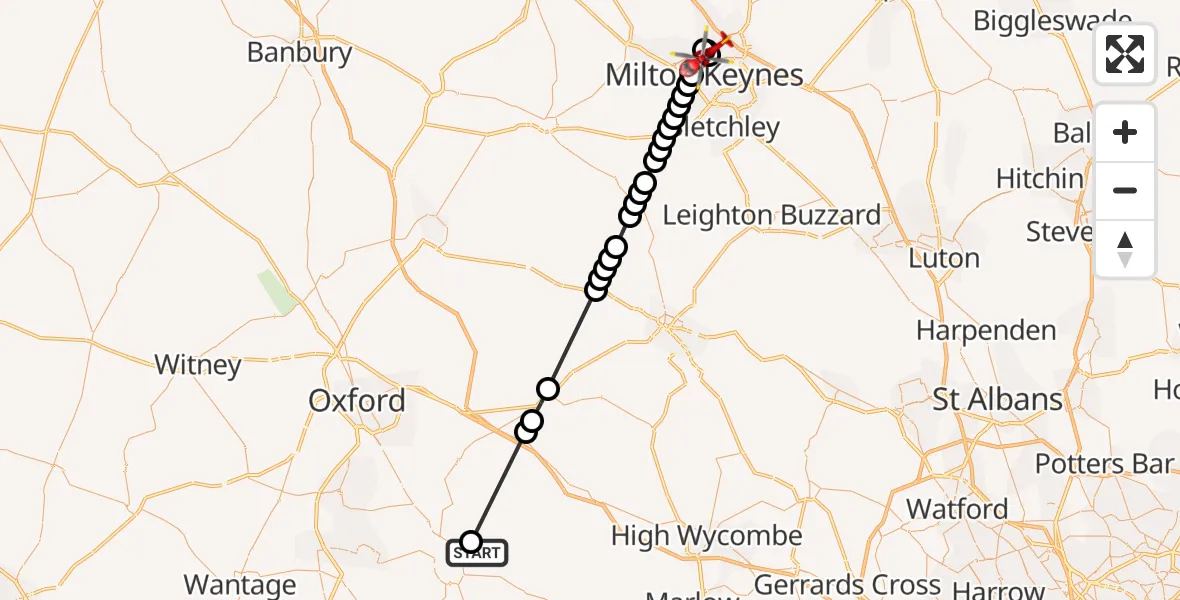 Flight route Air Ambulance Helicopter RAF Benson - Neath Hill, 03 June 2026, 15:34