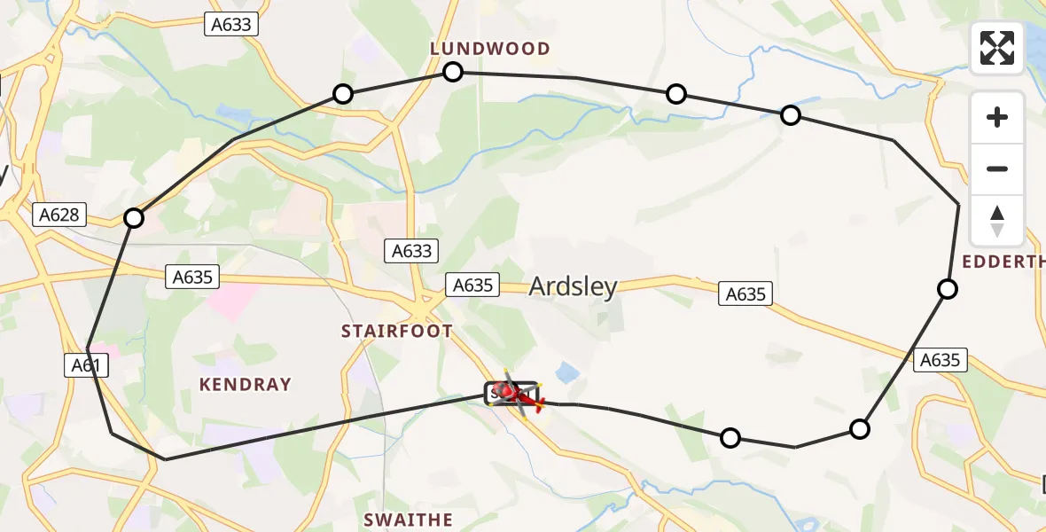 Flight route Air Ambulance Helicopter Barnsley - Barnsley, 03 June 2026, 16:03