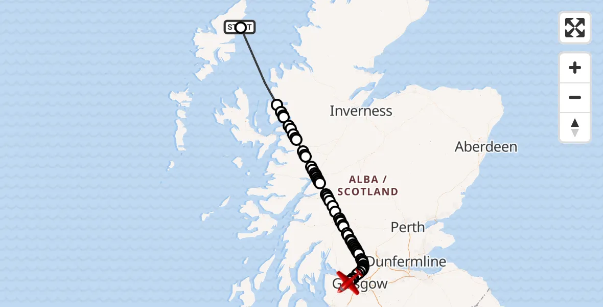 Flight route Air Ambulance Aircraft Am Bac - Glasgow Airport, 03 June 2026, 16:04