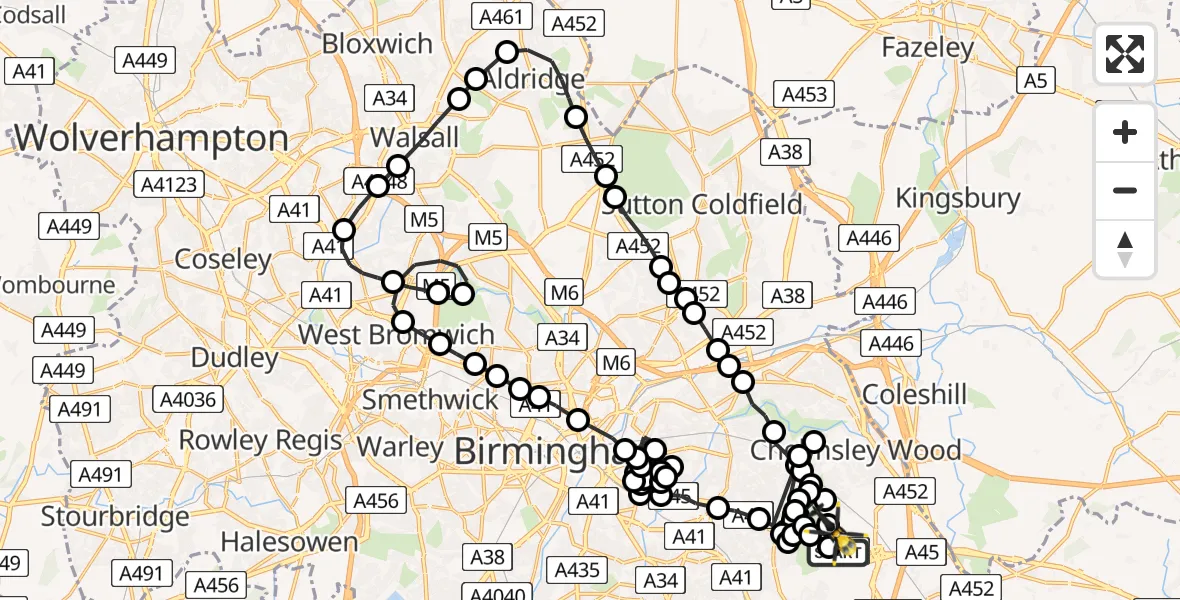 Flight route Police Helicopter Birmingham Airport - Birmingham Airport, 03 June 2026, 16:12