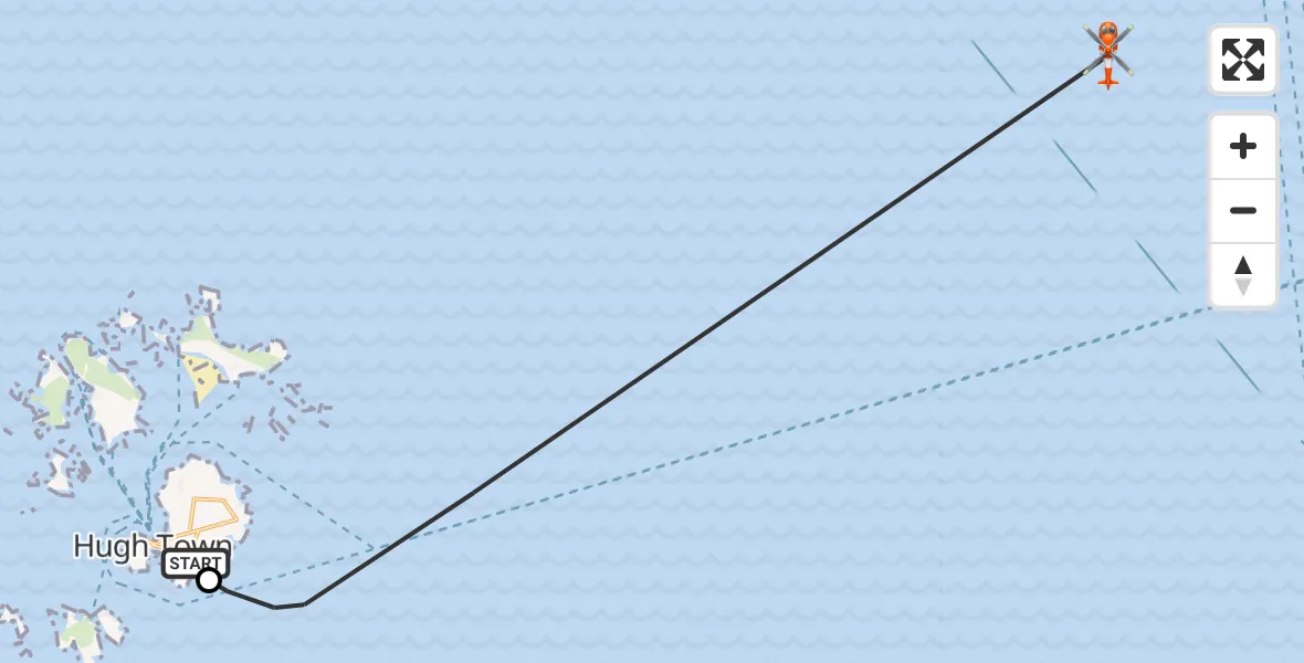 Flight route Coastguard Helicopter St. Mary's Airport - North Atlantic Ocean, 03 June 2026, 16:26