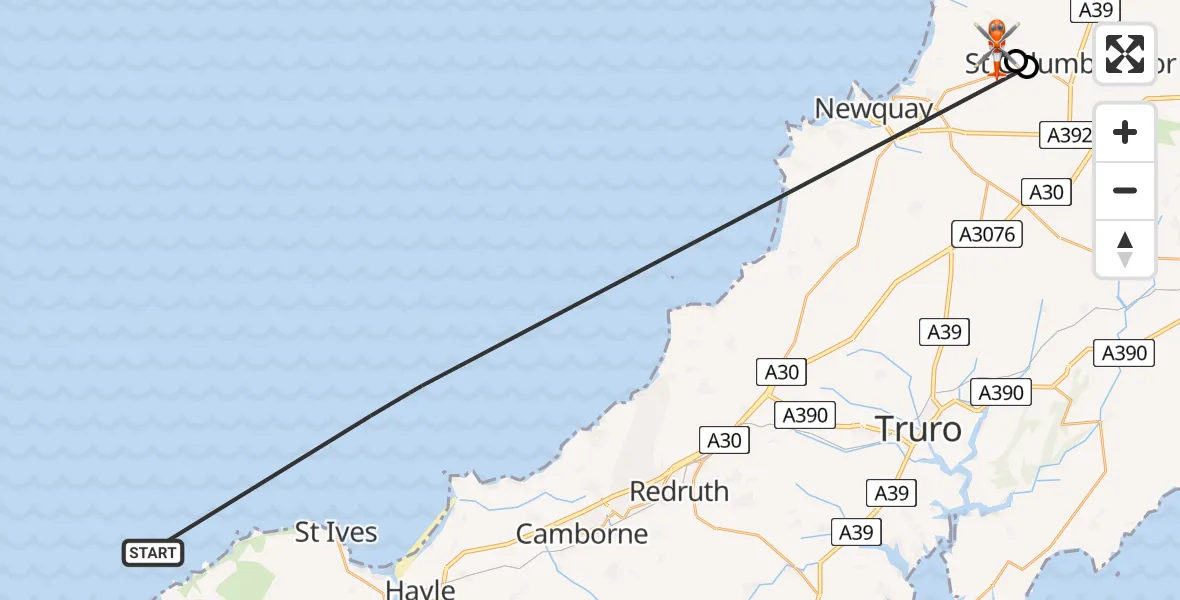 Flight route Coastguard Helicopter Bristol Channel - Cornwall Airport Newquay, 03 June 2026, 16:37