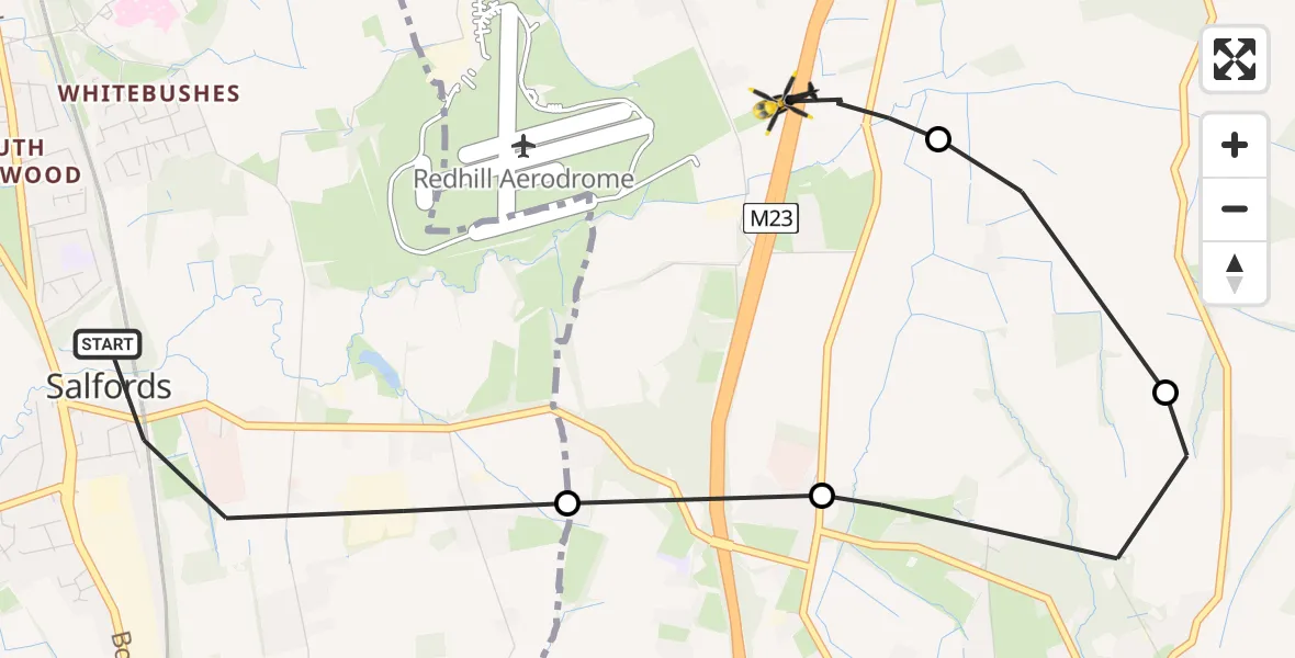 Flight route Police Helicopter Salfords - South Nutfield, 03 June 2026, 16:52