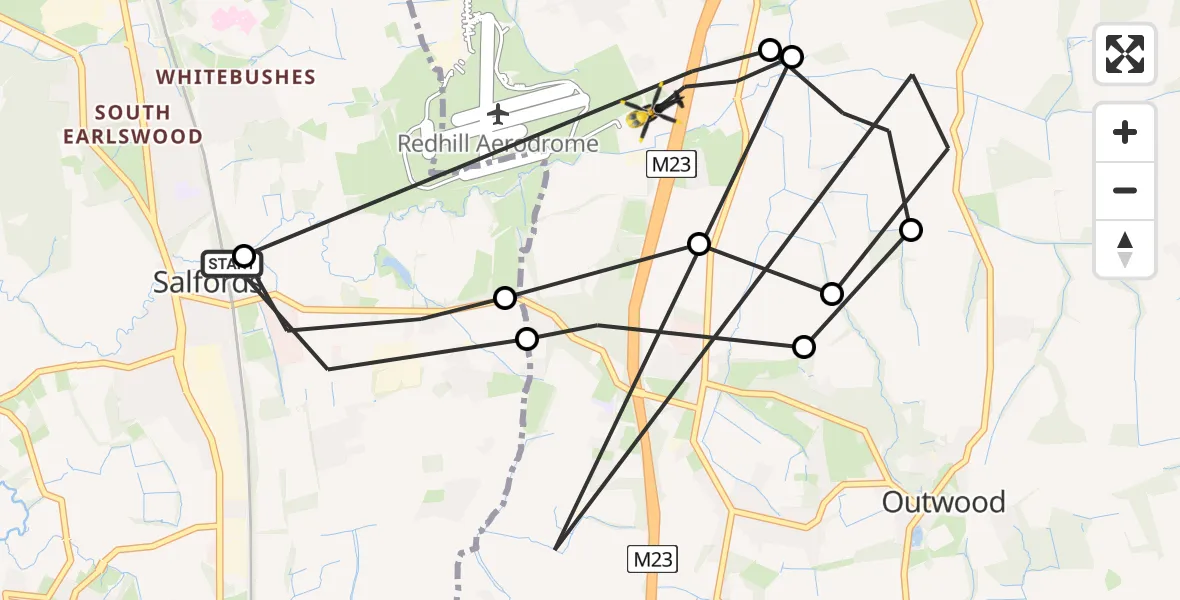 Flight route Police Helicopter Salfords - South Nutfield, 03 June 2026, 16:59