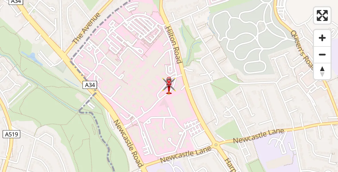 Flight route Air Ambulance Helicopter University Hospital North Staffs - University Hospital North Staffs, 03 June 2026, 17:10