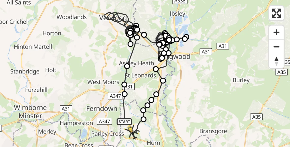Flight route Police Helicopter Hurn - Bournemouth Airport, 03 June 2026, 17:29