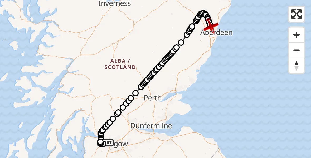 Flight route Air Ambulance Aircraft Glasgow Airport - Dyce and Stoneywood, 03 June 2026, 17:34