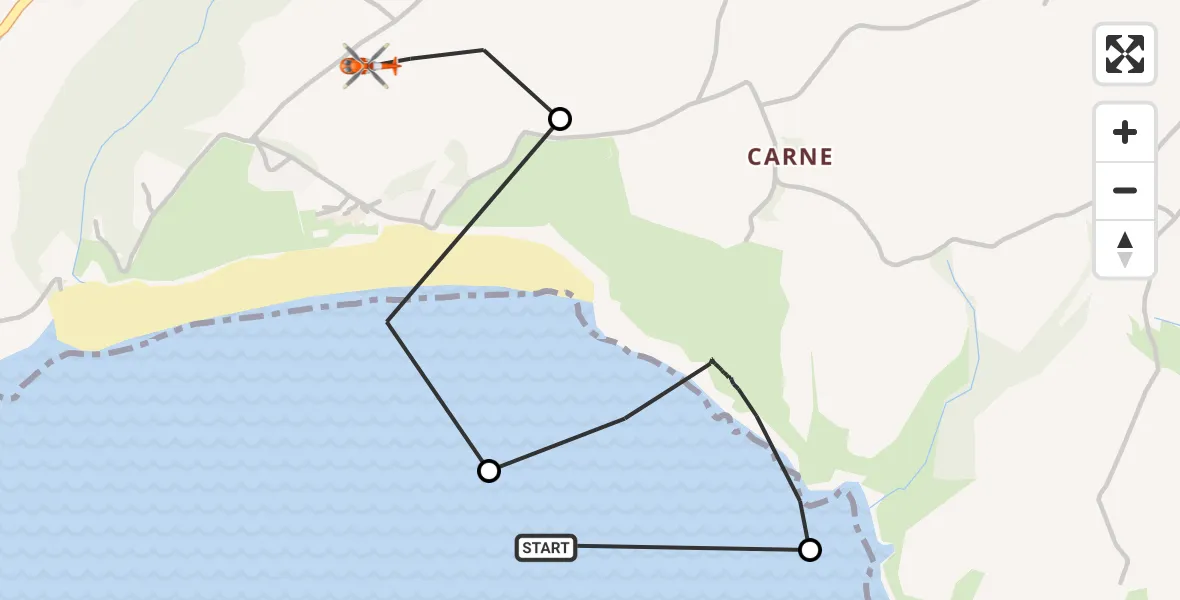 Flight route Coastguard Helicopter English Channel - Veryan, 03 June 2026, 17:42