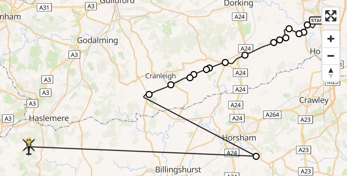 Flight route Police Helicopter Salfords - Fernhurst, 03 June 2026, 18:02