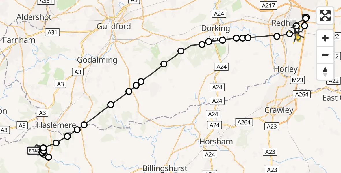 Flight route Police Helicopter Fernhurst - South Nutfield, 03 June 2026, 18:22