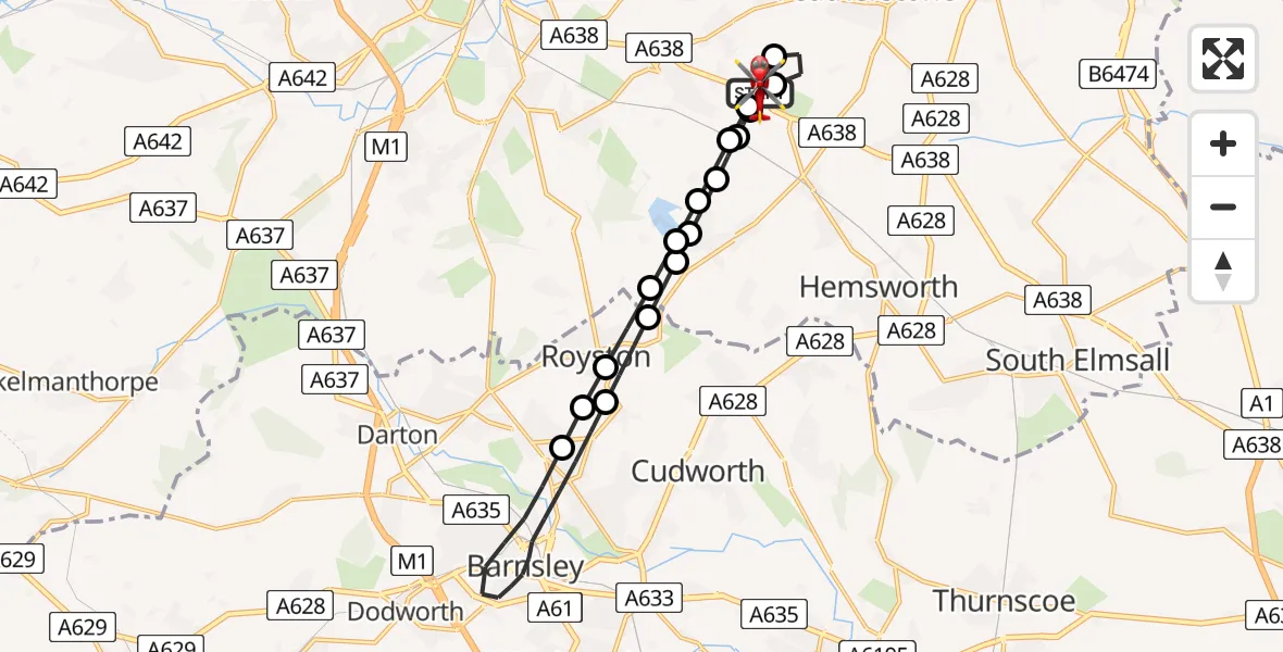 Flight route Air Ambulance Helicopter YAA Nostell Helicopter Port - YAA Nostell Helicopter Port, 03 June 2026, 18:49