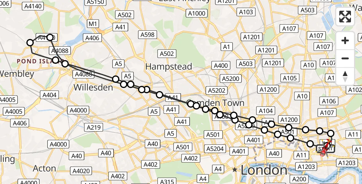 Flight route Air Ambulance Helicopter Royal London Hospital - Royal London Hospital, 03 June 2026, 19:08