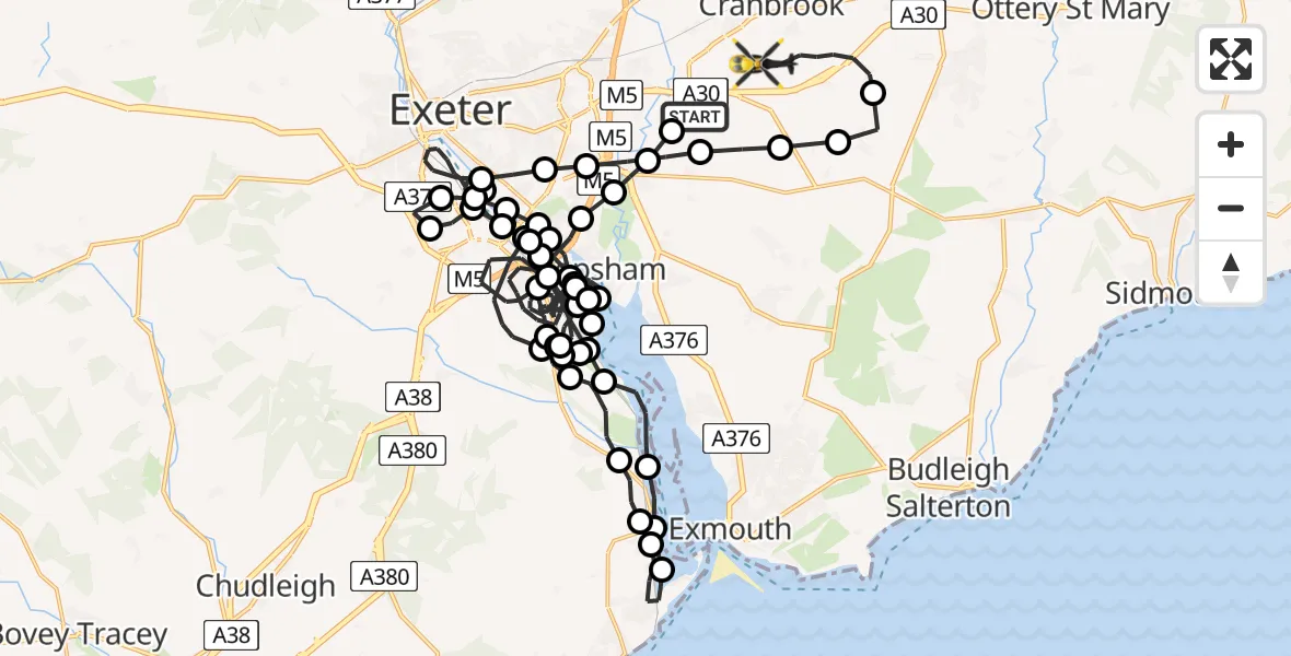 Flight route Police Helicopter Clyst Honiton - Exeter International Airport, 03 June 2026, 19:13