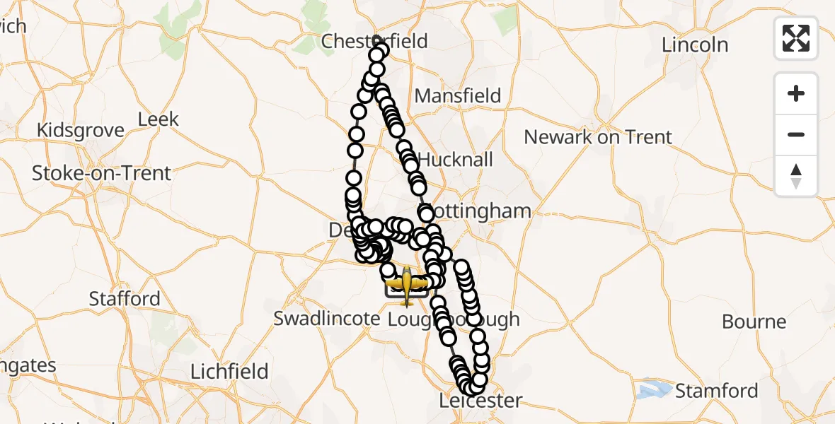 Flight route Police Aircraft East Midlands Airport - East Midlands Airport, 03 June 2026, 19:16