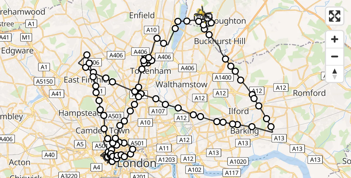 Flight route Police Helicopter Metropolitan Police Air Support Unit Lippitts Hill - Metropolitan Police Air Support Unit Lippitts Hill, 03 June 2026, 19:39