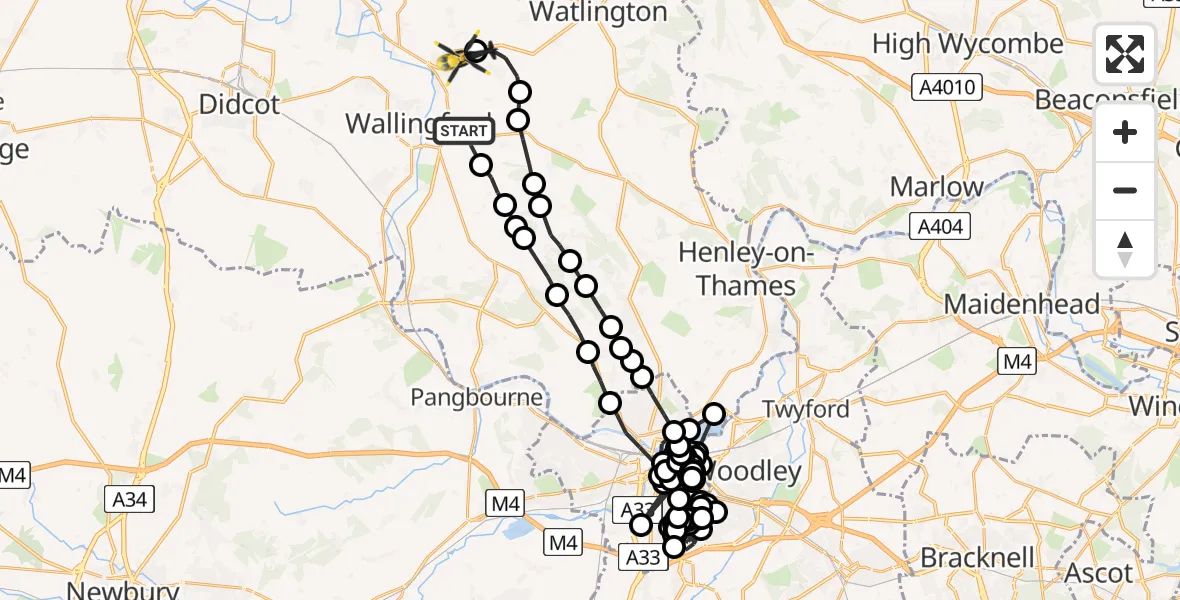 Flight route Police Helicopter Crowmarsh Gifford - Benson, 03 June 2026, 19:45