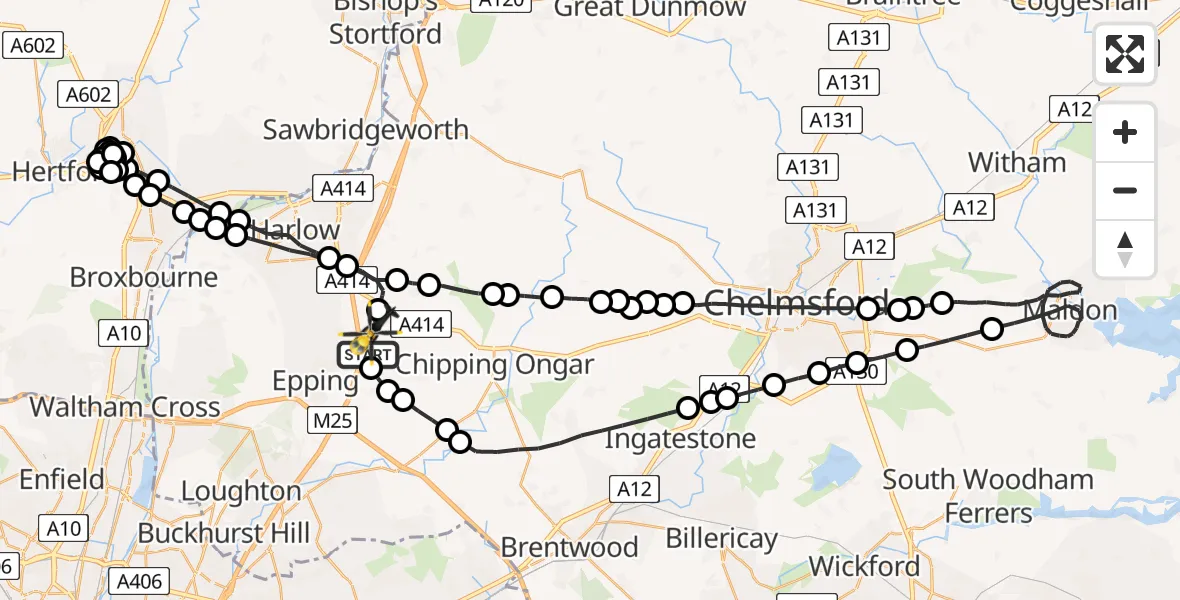 Flight route Police Helicopter North Weald Airfield - North Weald Airfield, 03 June 2026, 20:06
