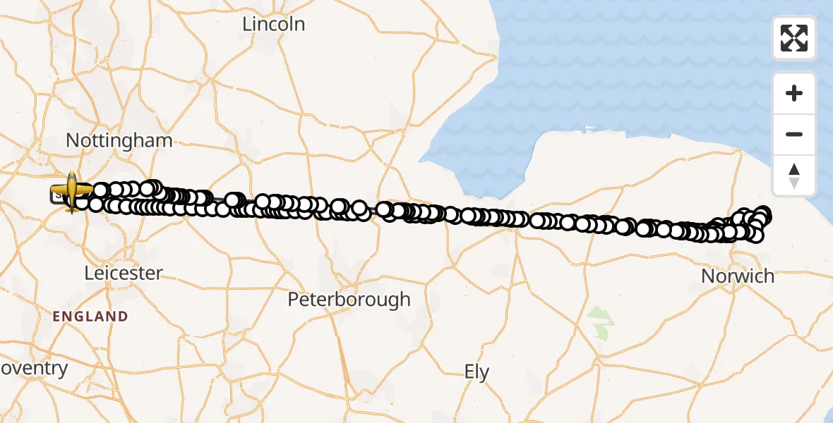 Flight route Police Aircraft East Midlands Airport - East Midlands Airport, 03 June 2026, 20:08