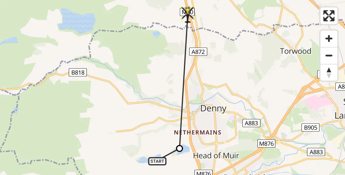 Flight route Police Helicopter Falkirk - Dunipace, 03 June 2026, 20:31