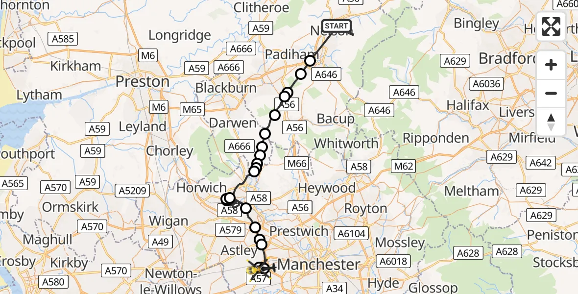 Flight route Police Helicopter Nelson - Manchester Barton Aerodrome, 03 June 2026, 20:45