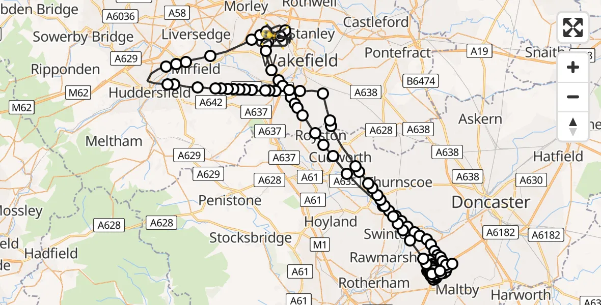Flight route Police Helicopter East Ardsley - Brandy Carr, 03 June 2026, 20:56