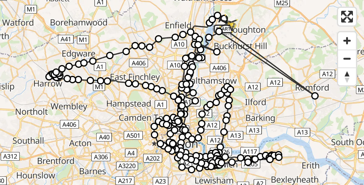 Flight route Police Helicopter Sewardstonebury - Metropolitan Police Air Support Unit Lippitts Hill, 03 June 2026, 21:24