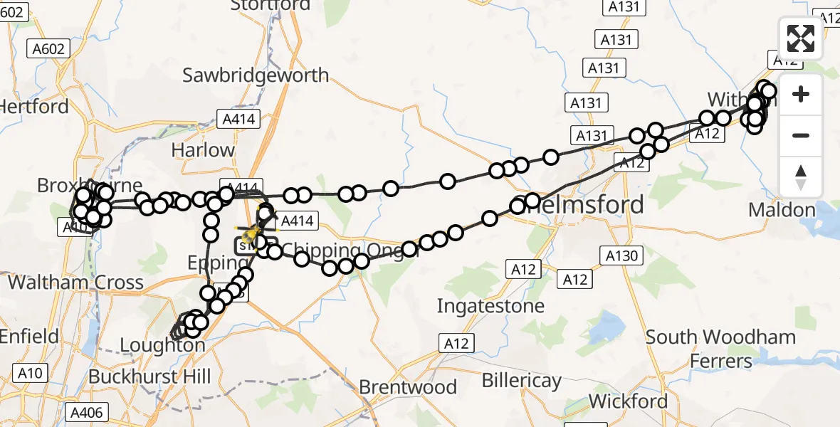 Flight route Police Helicopter North Weald Airfield - North Weald Airfield, 03 June 2026, 21:32