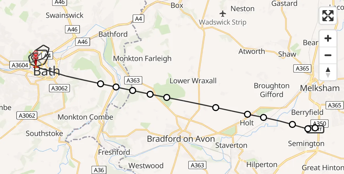 Flight route Air Ambulance Helicopter Wiltshire Air Ambulance - Bath, 03 June 2026, 21:49