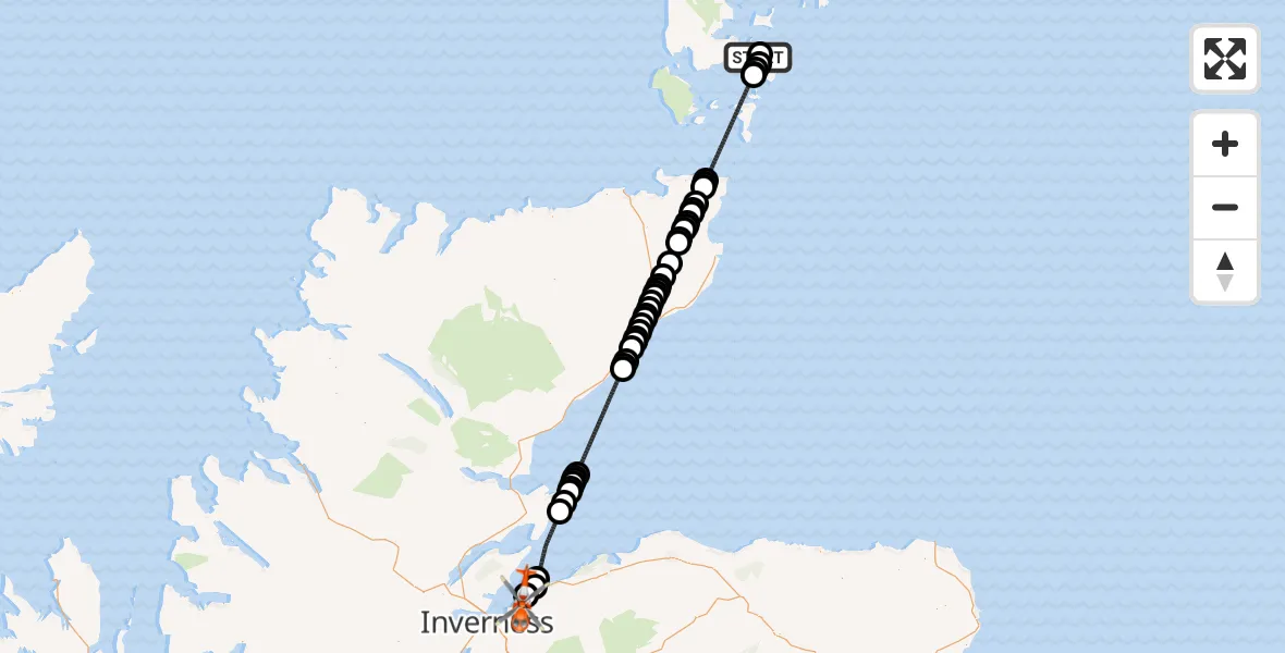 Flight route Coastguard Helicopter Kirkwall Airport - Inverness Airport, 03 June 2026, 22:34