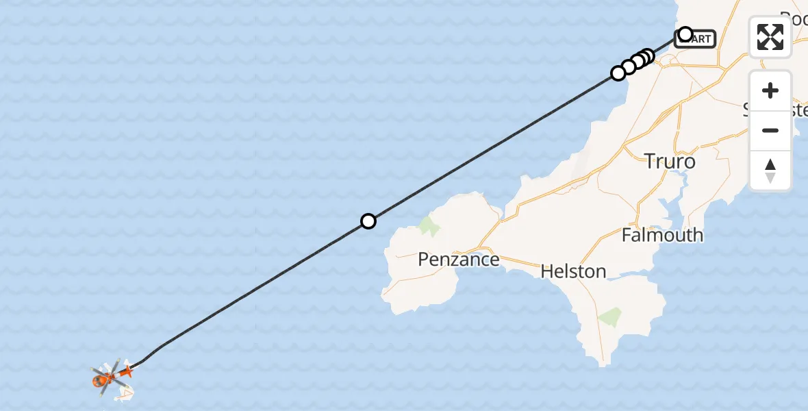 Flight route Coastguard Helicopter Cornwall Airport Newquay - North Atlantic Ocean, 03 June 2026, 22:46