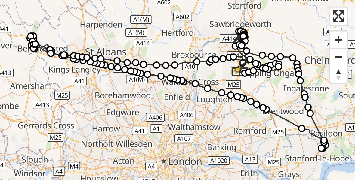 Flight route Police Helicopter North Weald Airfield - North Weald Airfield, 03 June 2026, 23:26