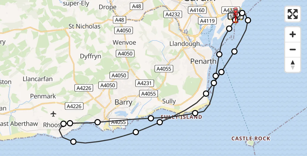 Flight route Air Ambulance Helicopter Cardiff Heliport - Cardiff Heliport, 03 June 2026, 23:40