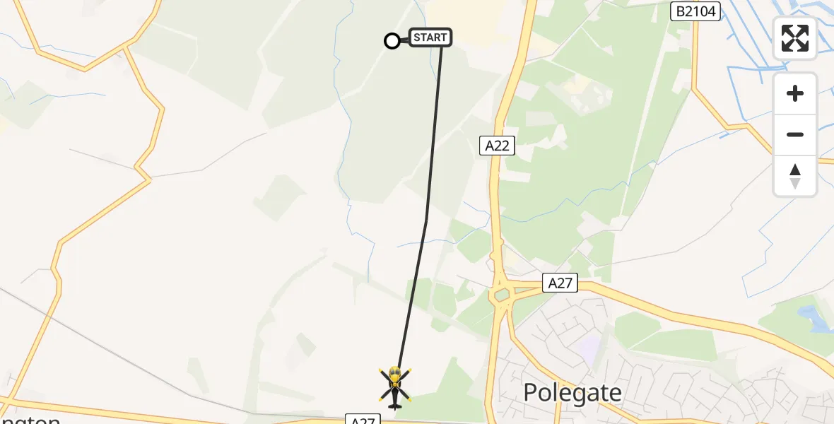 Flight route Police Helicopter Hailsham - Wannock, 03 June 2026, 23:54