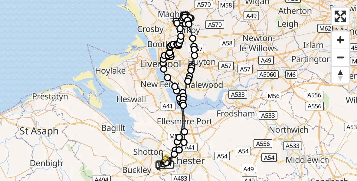 Flight route Police Helicopter Hawarden Airport - Sandycroft, 04 June 2026, 00:35