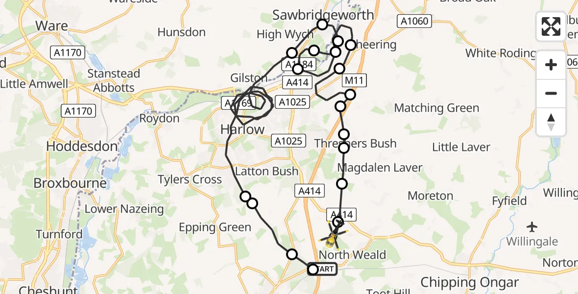 Flight route Police Helicopter North Weald Airfield - North Weald Airfield, 04 June 2026, 02:10