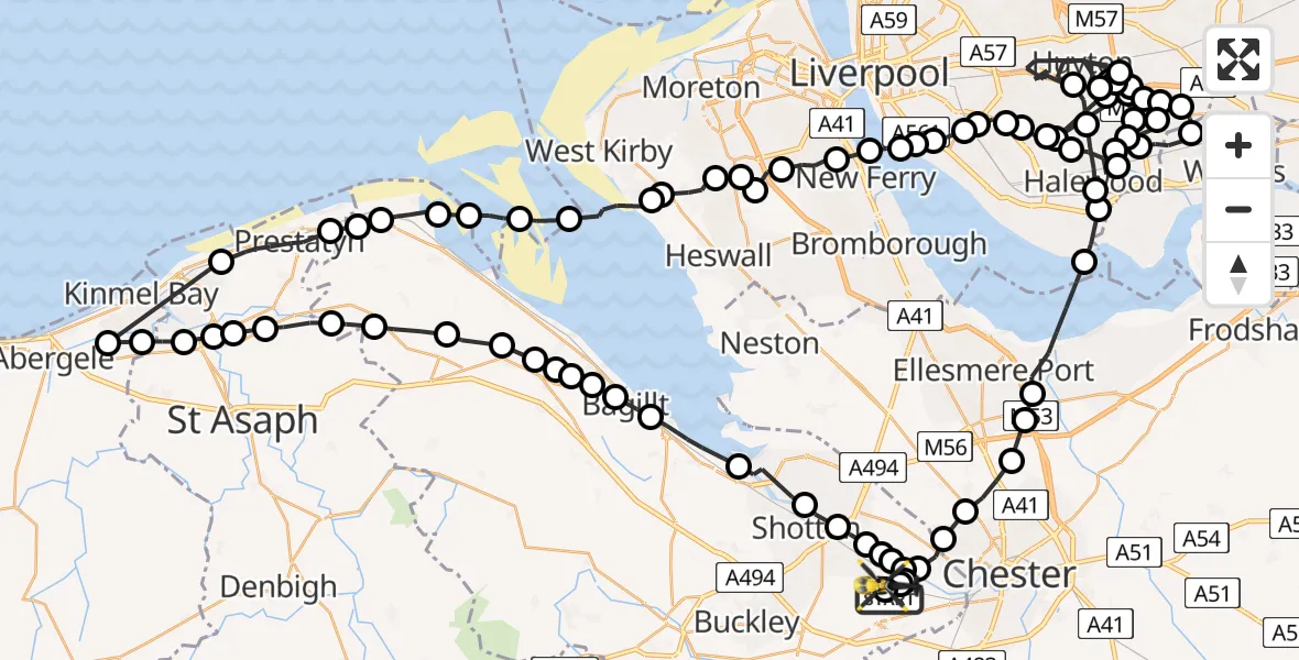 Flight route Police Helicopter Hawarden Airport - Hawarden Airport, 04 June 2026, 02:57
