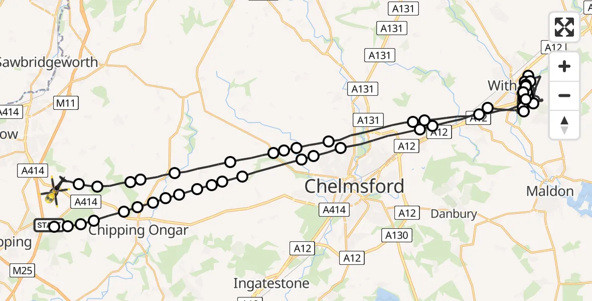 Flight route Police Helicopter North Weald Airfield - North Weald Bassett, 04 June 2026, 04:46
