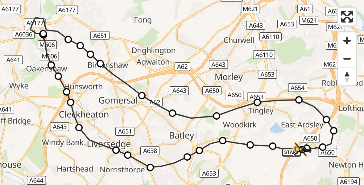 Flight route Police Helicopter East Ardsley - Brandy Carr, 04 June 2026, 07:10