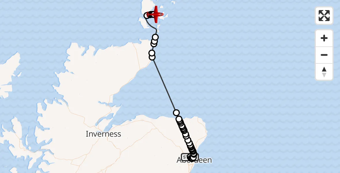 Flight route Air Ambulance Aircraft Aberdeen International Airport - Kirkwall, 04 June 2026, 07:59