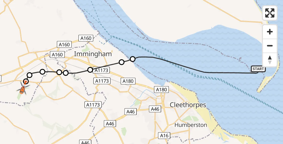 Flight route Coastguard Helicopter North Sea - Humberside Airport, 04 June 2026, 08:33