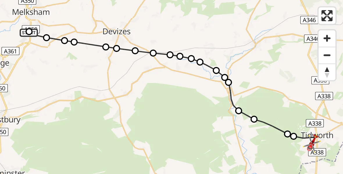 Flight route Air Ambulance Helicopter Wiltshire Air Ambulance - Tidworth, 04 June 2026, 08:37